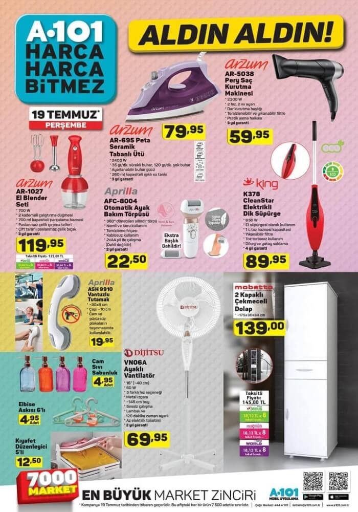 A101 19 – 25 TEMMUZ 2018 İndirimli Fırsat Ürünleri