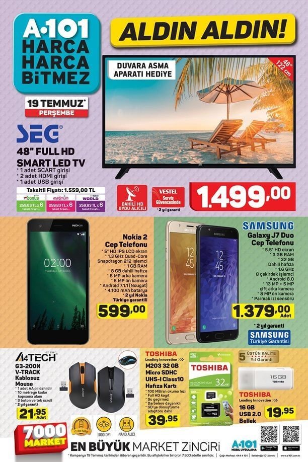 A101 19 – 25 TEMMUZ 2018 İndirimli Fırsat Ürünleri