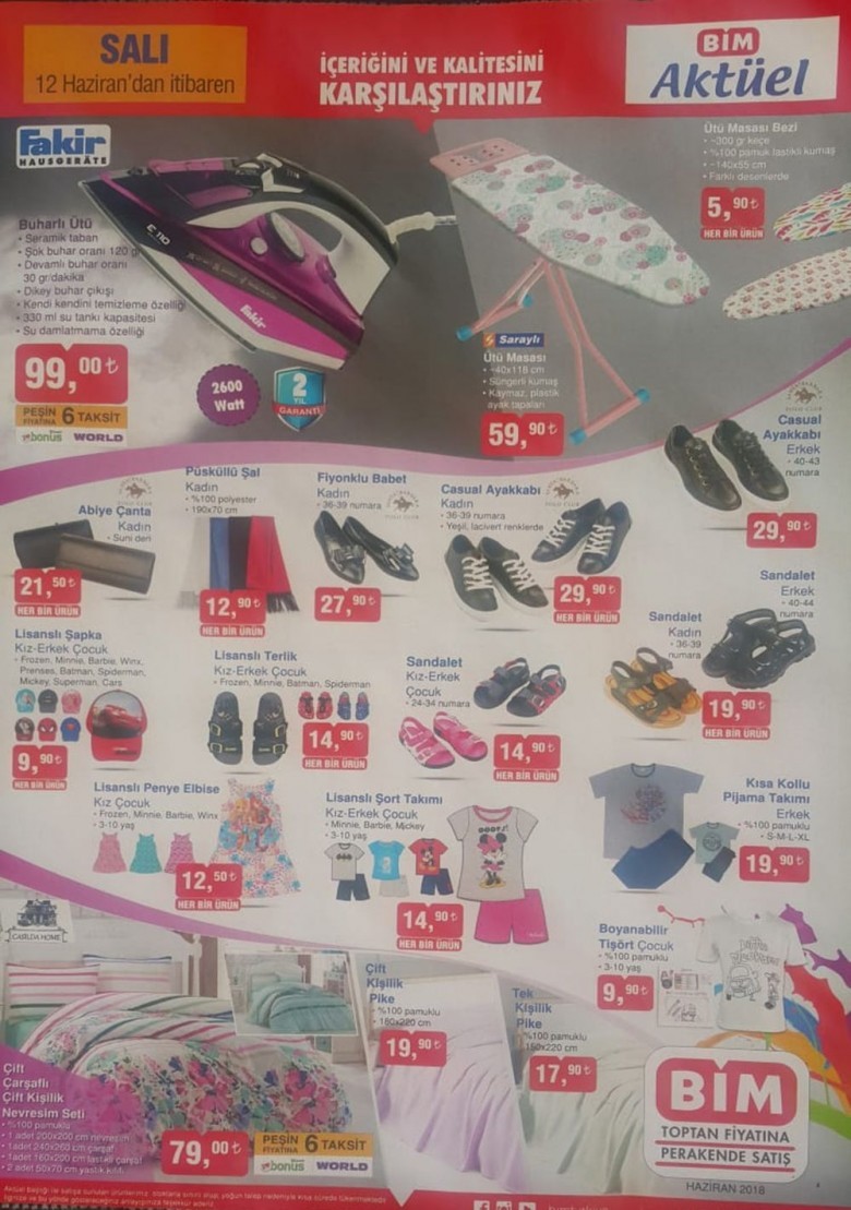 Bim 12 Haziran 2018 İndirimli Ürünler Kataloğu